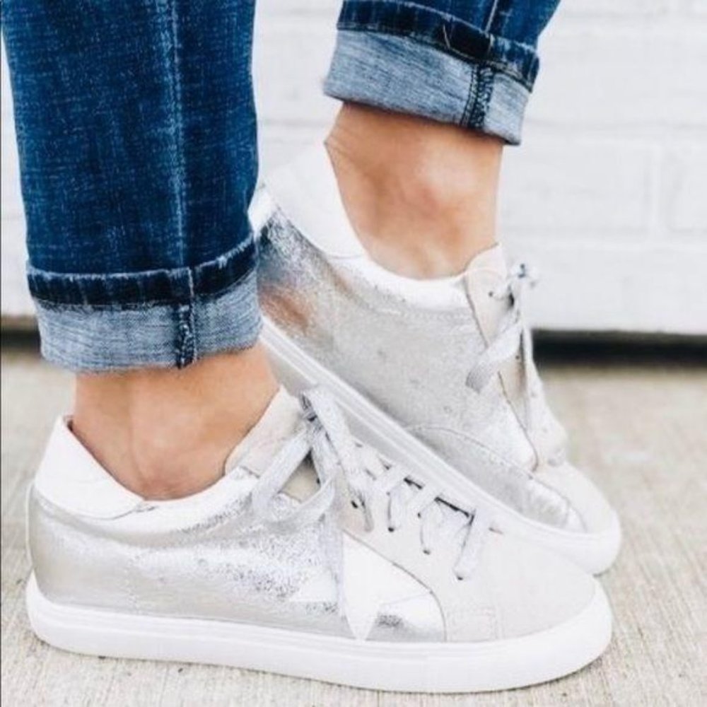 Metallic Silver Low Top Star Sneakers - Picture 9 of 15